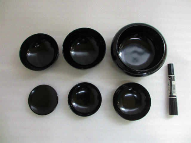 【特別販売品】木製雲水用応量器６点（椀の大きさ幅約直径8センチ×高さ1.5センチ)在庫品特価　管理番号「5139」