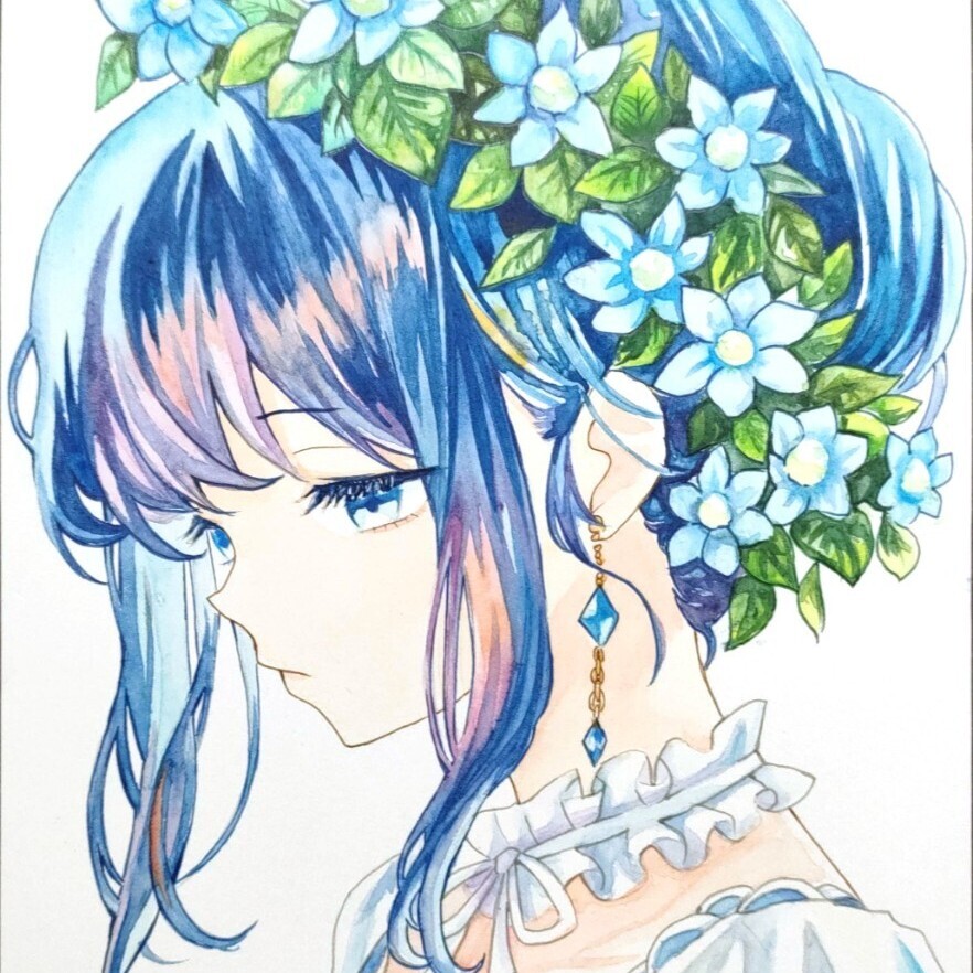 手描きイラスト 女の子 B6サイズ 透明水彩絵の具(手描き 手描きイラスト 女の子 B6サイズ 透明水彩絵の具(手描き