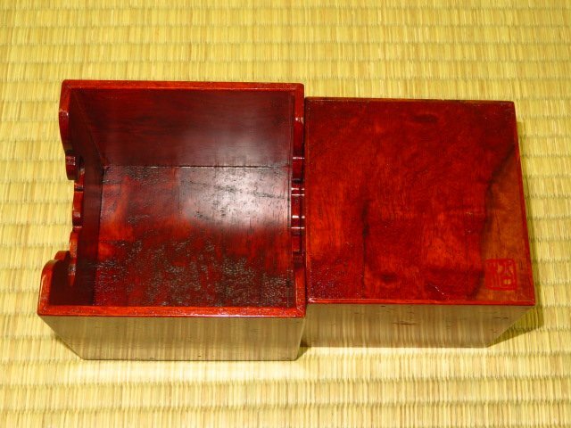 ▲松浦清治作紫檀拭漆仕上四隅落将棋駒箱▲紙箱付/新品