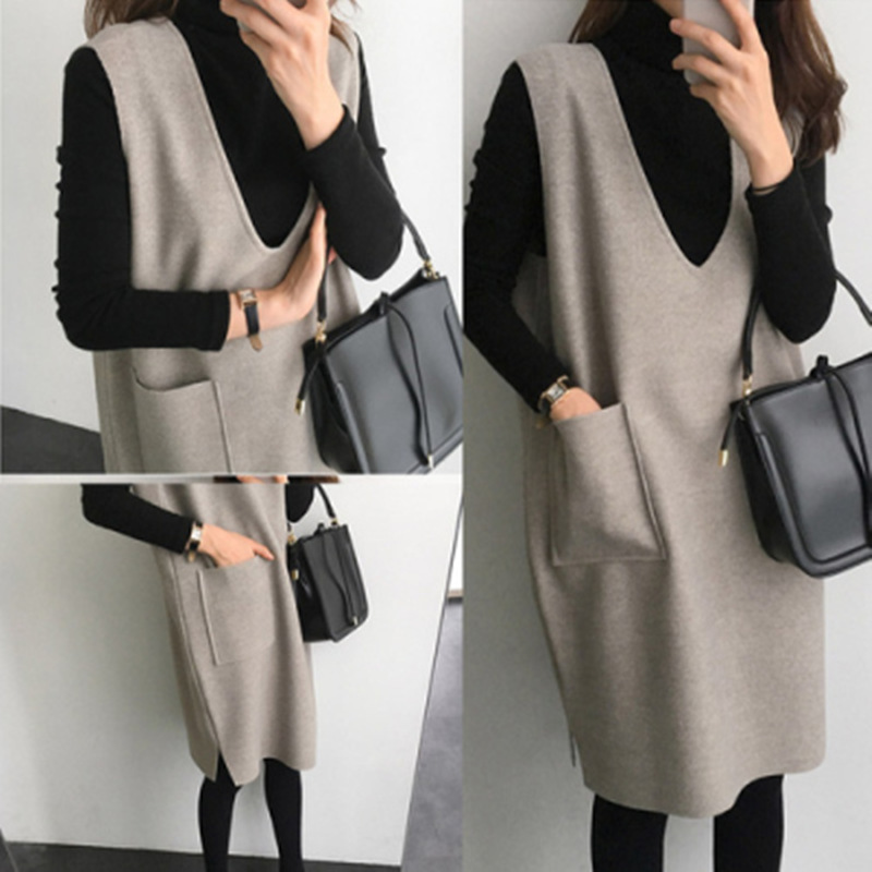 新品未使用通勤オシャレ20304050代 可愛い ふっくら起毛フラノ すっきり 大人2点セット Vネックルーズワンピース2XL サイズ選択可
