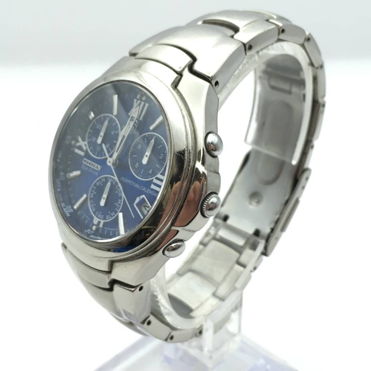 ○L246-233 CITIZEN/シチズン パーペチュアルカレンダー 3針 Date デイト メンズ 電波ソーラー 腕時計 E811-H25535  TA 不動ジャンク品