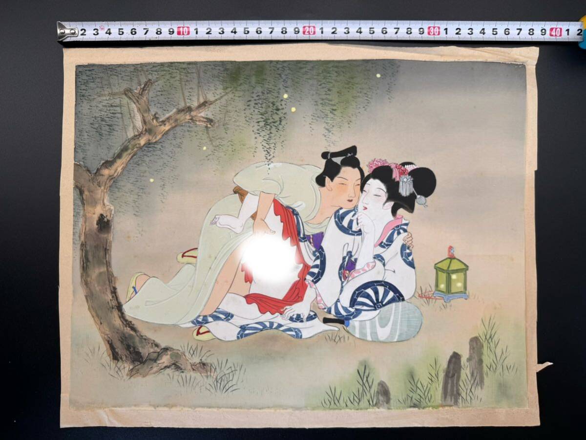 4 江戸期春画 絹本肉筆「美人図」大判 真作 錦絵 浮世絵 和本 艶 4 江戸期春画 絹本肉筆「美人図」大判 真作 錦絵 浮世絵 和本 艶
