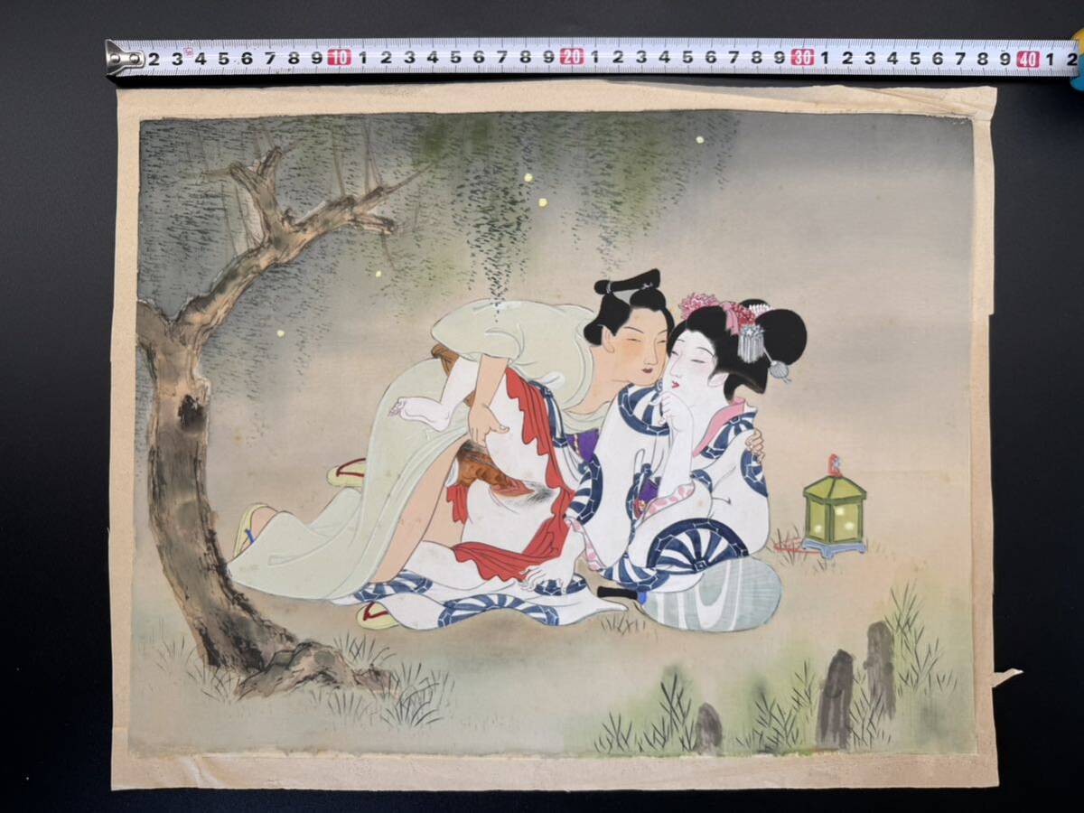 4 江戸期春画 絹本肉筆「美人図」大判 真作 錦絵 浮世絵 和本 艶 4 江戸期春画 絹本肉筆「美人図」大判 真作 錦絵 浮世絵 和本 艶