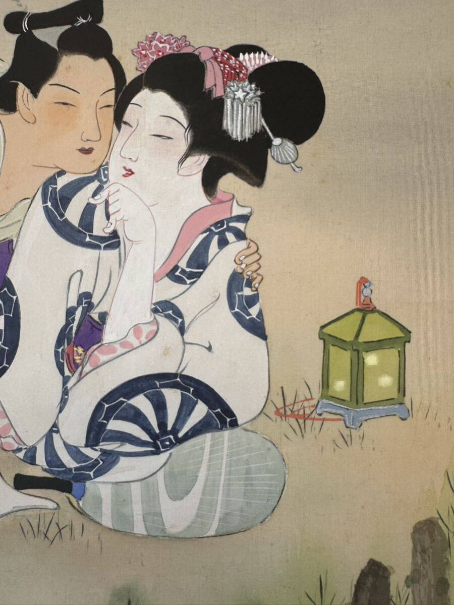 4 江戸期春画 絹本肉筆「美人図」大判 真作 錦絵 浮世絵 和本 艶 4 江戸期春画 絹本肉筆「美人図」大判 真作 錦絵 浮世絵 和本 艶