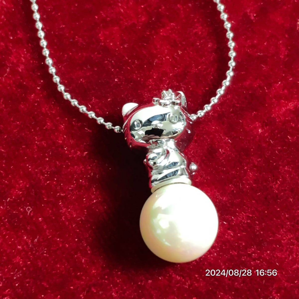 SILVER SV925 SANRIO サンリオ キティー パール ボールチェーン ネックレス ペンダント アクセサリー_画像2