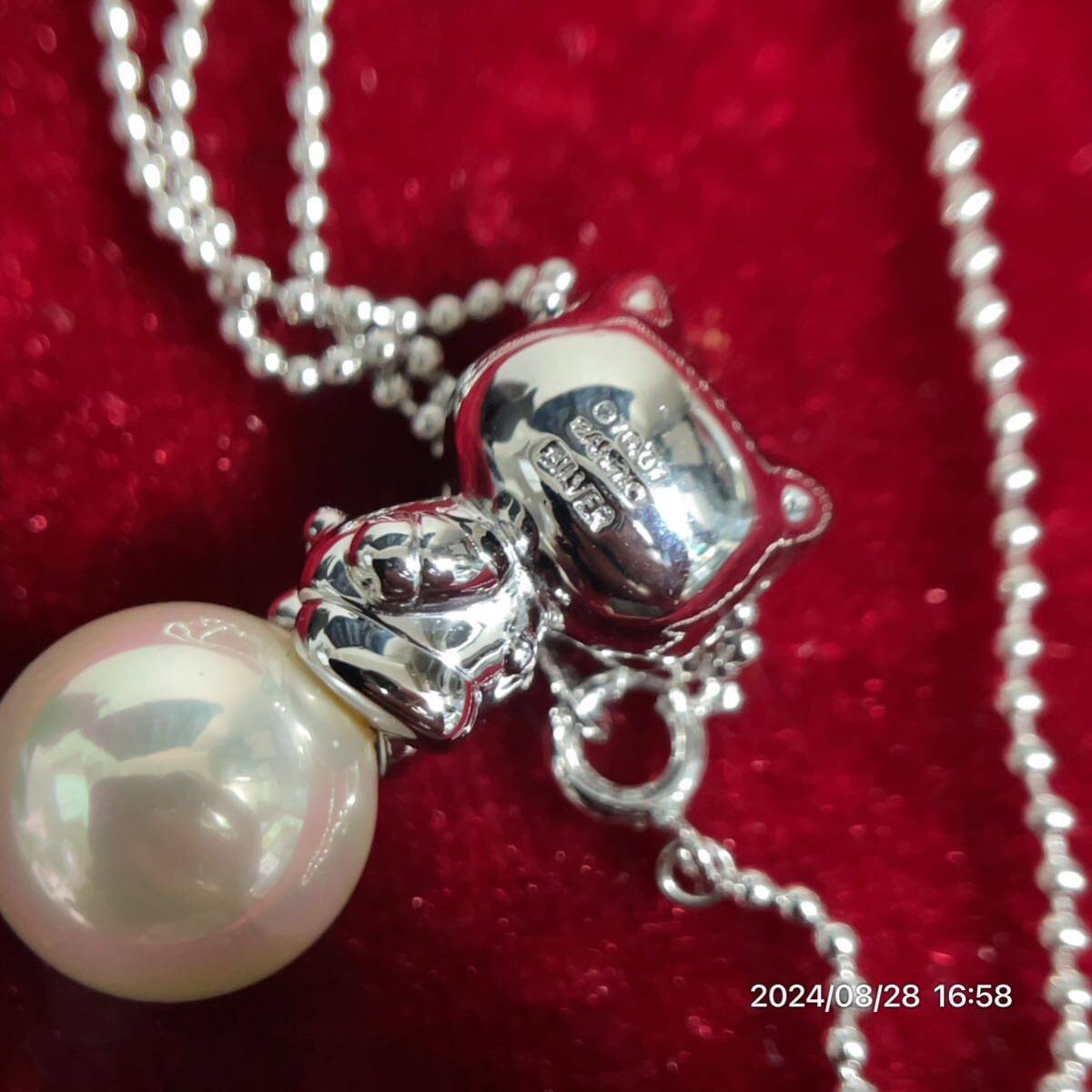 SILVER SV925 SANRIO サンリオ キティー パール ボールチェーン ネックレス ペンダント アクセサリー_画像4
