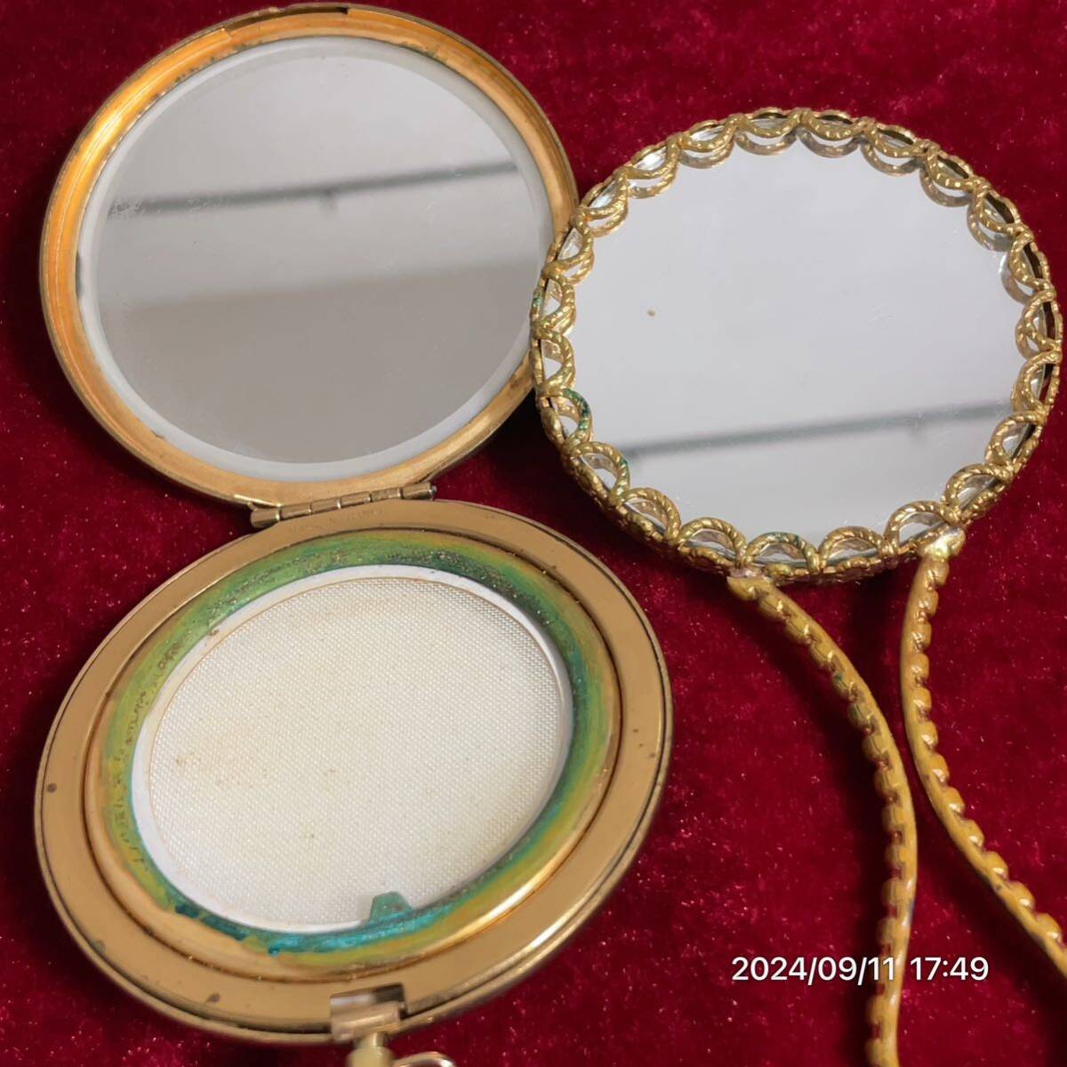 LIMOGES リモージュ 手鏡 コンパクト 2點 セット タッセル ゴールドボディ メイク道具 化粧小物