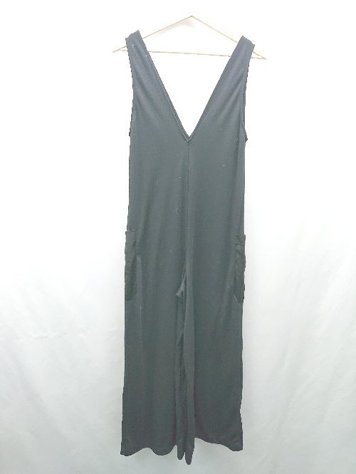 * ZARA Zara plain V neck wide all-in-one size M black lady's E