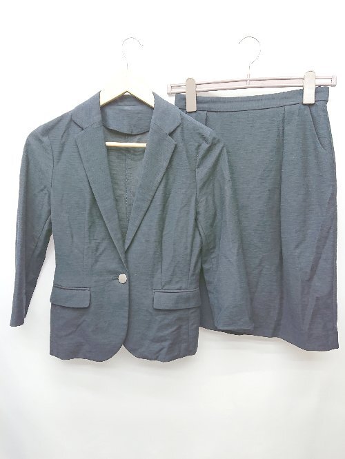 ◇ THE SUIT COMPAN 七分袖 膝丈 シングル スカート スーツ セットアップ 上下 サイズ358 ネイビー レディース P