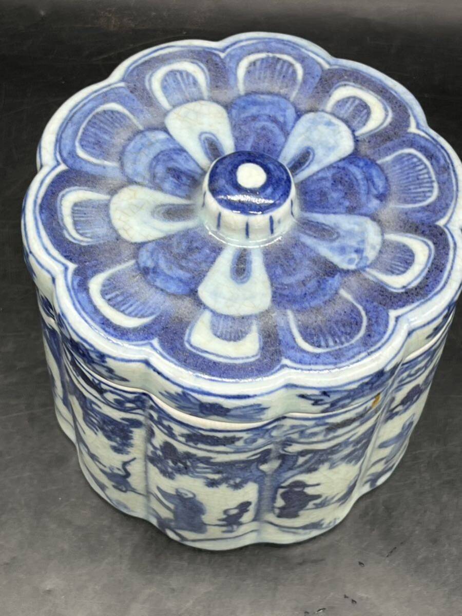 R6090220 中国美術 古染付青磁水差 水指 茶道具 蓋付 古美術 R6090220 中国美術 古染付青磁水差 水指 茶道具 蓋付 古美術