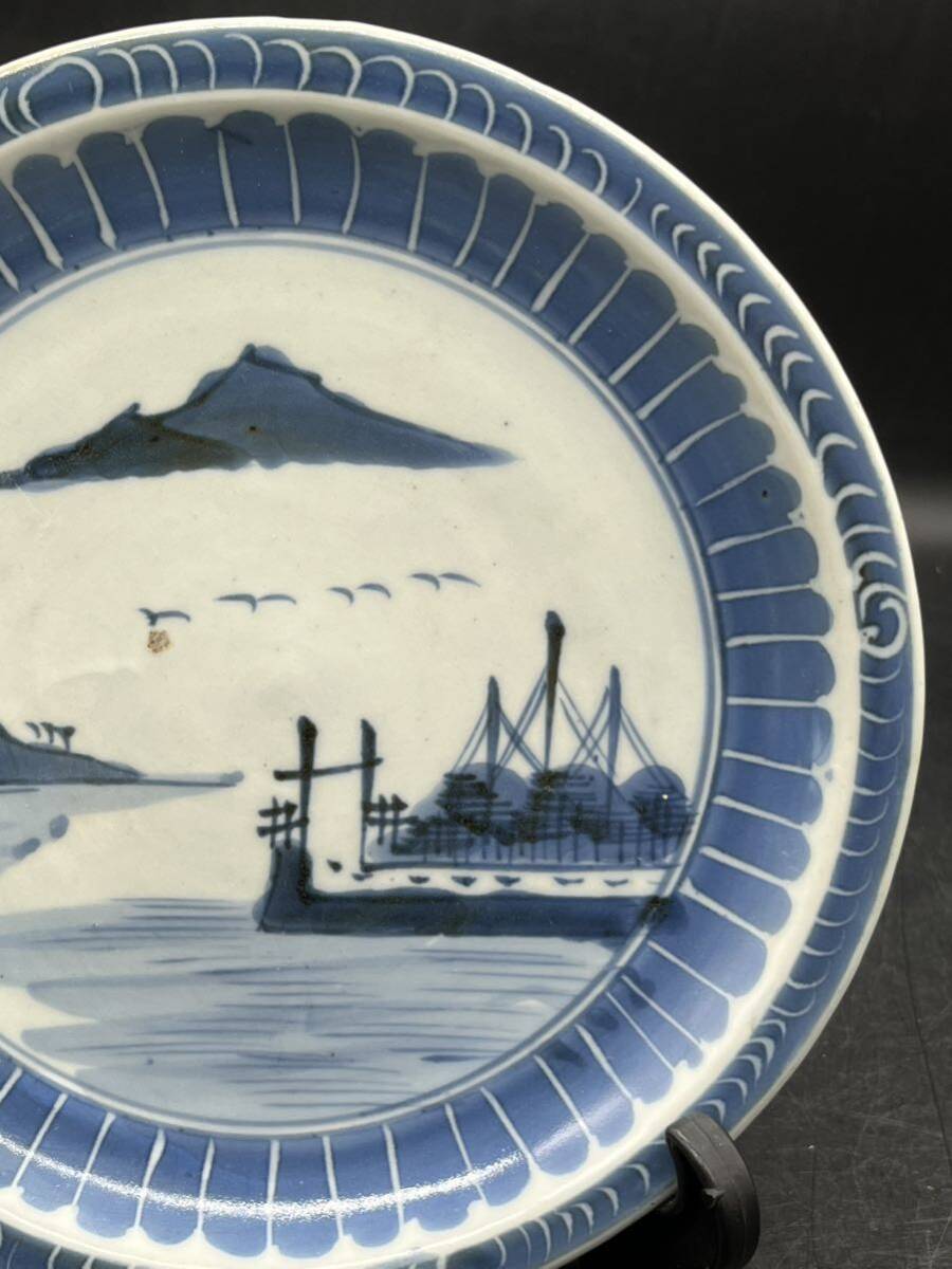 専用 中国 古い 染付 壷 R6090906 中国美術 古染付 風景図飾り皿 中国古玩 時代物 骨董品