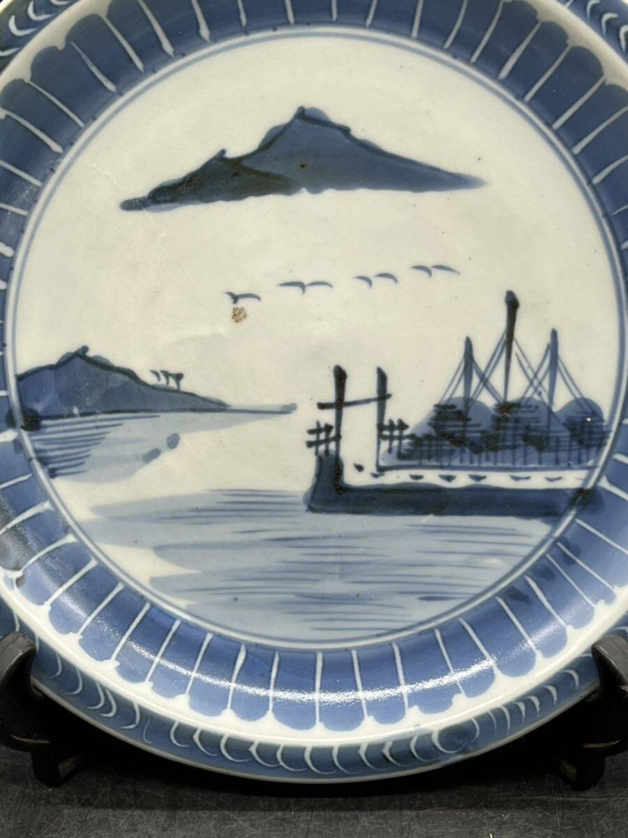 明時代 五彩 染付 お皿 骨董品 中国古美術 アンティーク 時代物 R6090906 中国美術 古染付 風景図飾り皿 中国古玩 時代物 骨董品