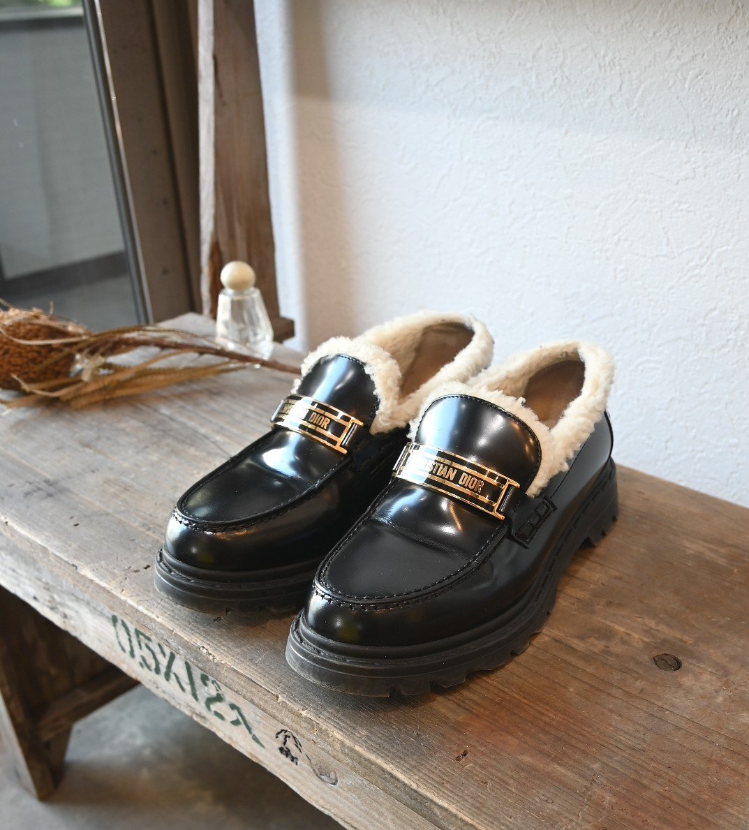 ★クリスチャンディオール　*DIOR CODE ローファー　シアリング　ロゴ　レザーボア/size:36*　古著のgplus広島　2409r3