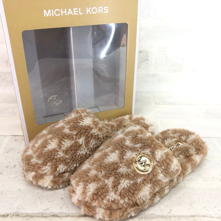 MICHAEL KORS Michael Kors коробка иметь MK Jaguar do поддельный Sherpa тапочки SIZE: US 6M Camel LU632024090803