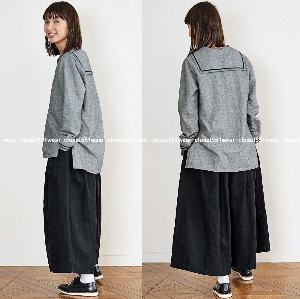 美品Sunny cloudsサニークラウズ リネン混 通う千鳥のセーラー 美品Sunny cloudsサニークラウズ リネン混 通う千鳥のセーラー