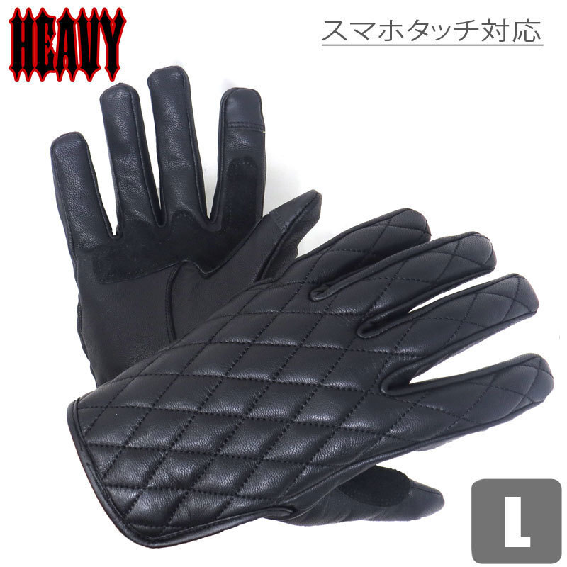 HEAVY HGGP-05S-BK サイズL（ブラック）ダイヤステッチ 山羊革プレーングローブ　スマホタッチ対応