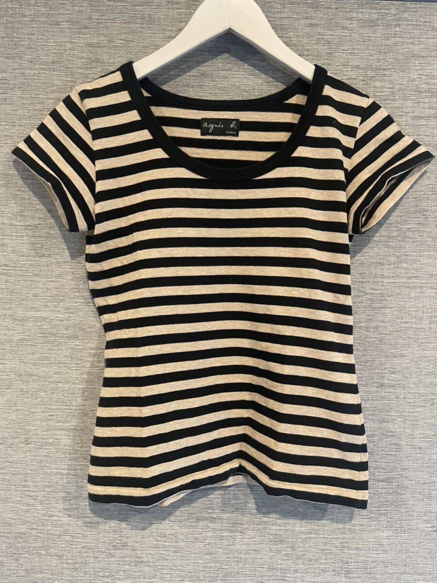 アニエスベーagnes b.半袖Tシャツカットソーボーダートップス黒ベージュ