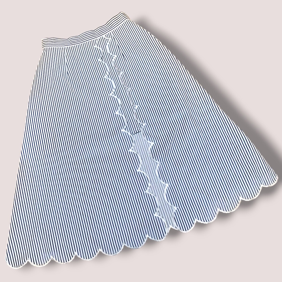 美品 tocco closet チラリ美脚見せスカラップ×ストライプ柄 スカート ロングスカート_画像6