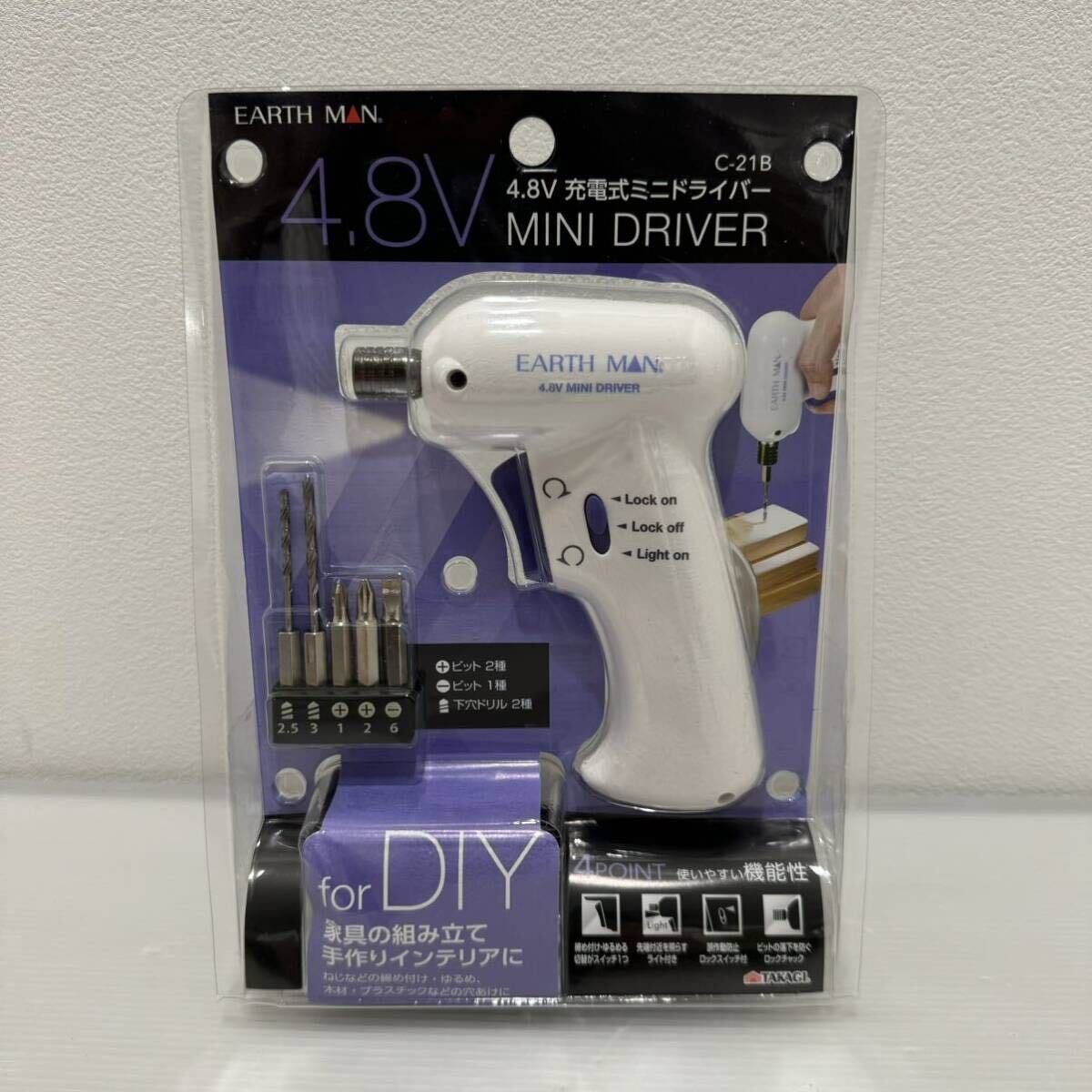 D(0830g6) ☆新品 ☆未開封 TAKAGI EARTH MAN 4.8V 充電式ミニドライバー C-21B DIY 穴あけ ねじ締め付けゆるめ 工具 