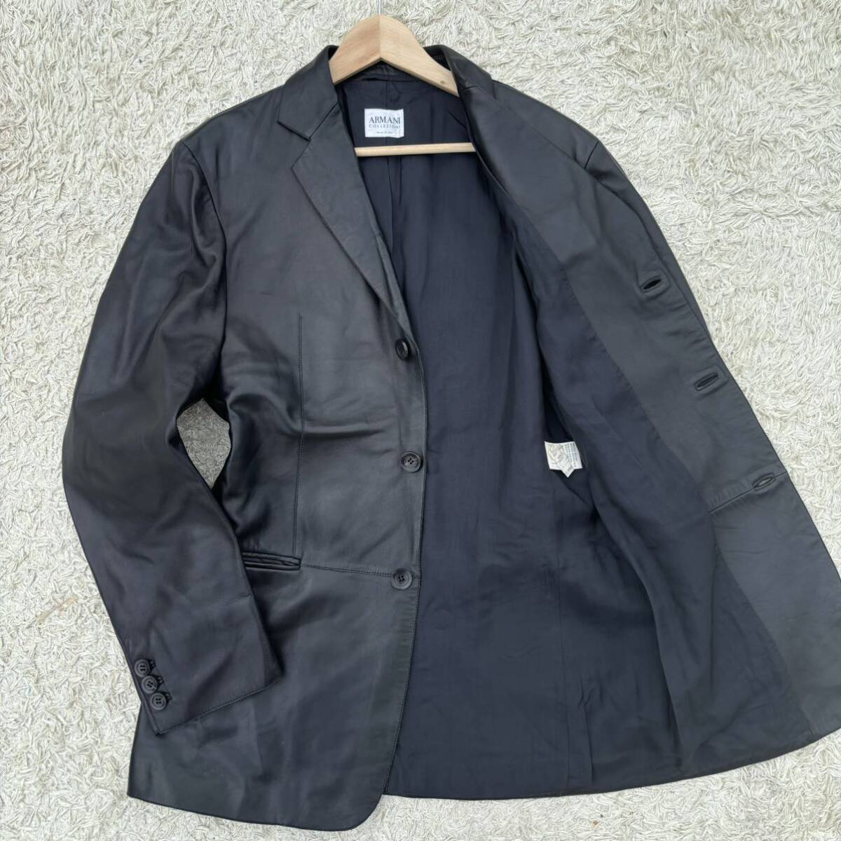  прекрасный товар [ редкий размер L] ARMANI COLLEZIONI Armani koretso-ni мужской кожаный жакет tailored jacket кожа ягненка овечья кожа черный 