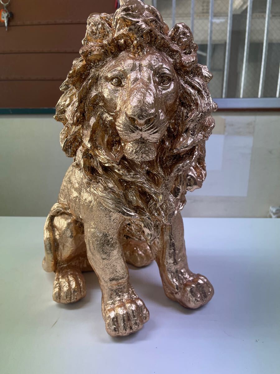 ライオン置物 インテリア オブジェ 金箔 - 洋風 ライオン置物 インテリア オブジェ 金箔 - 洋風