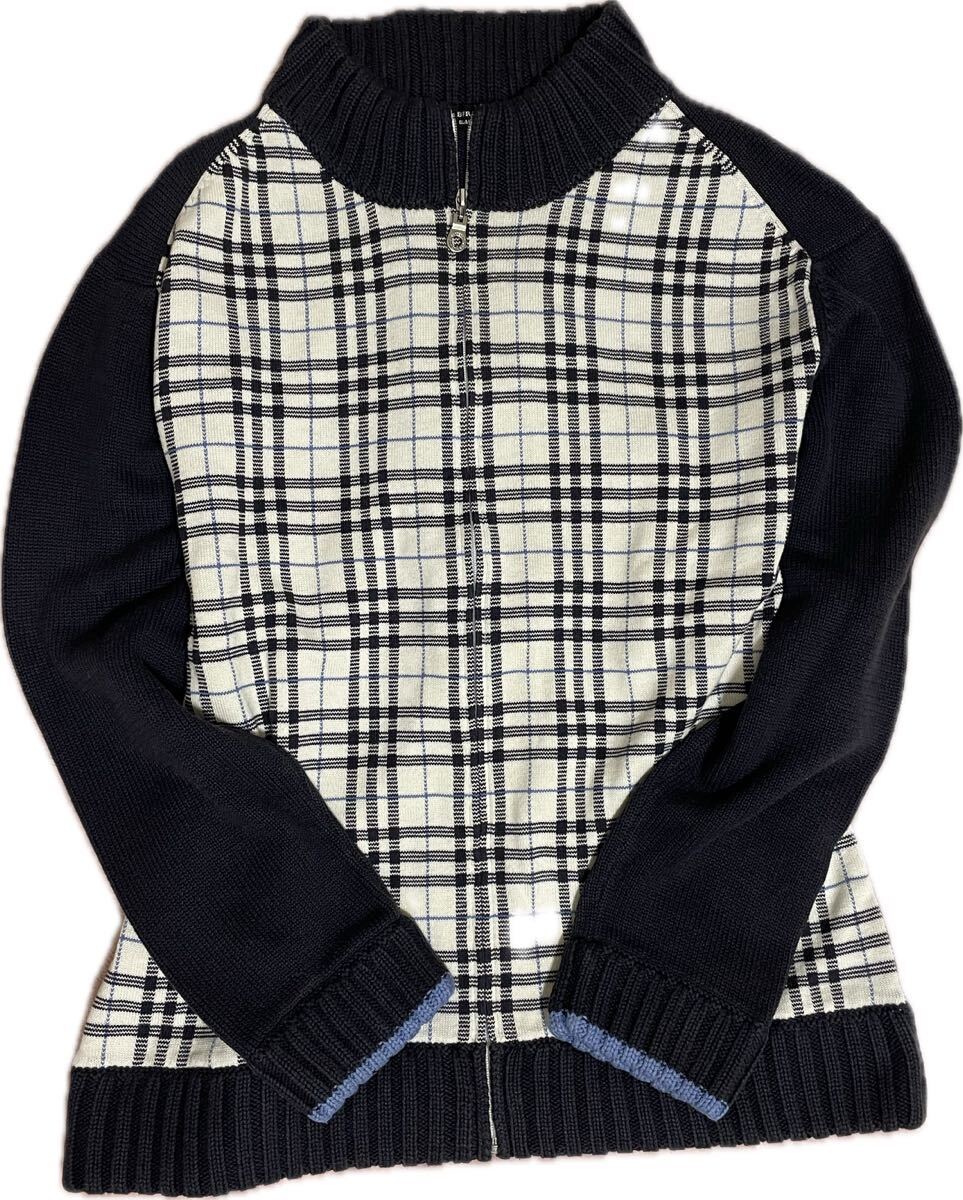 バーバリーブラックレーベル　BURBERRY BLACK LABEL ジップアップニット　ノバチェック　ジャケット　ジャージ　アウター　サイズ3　メンズ