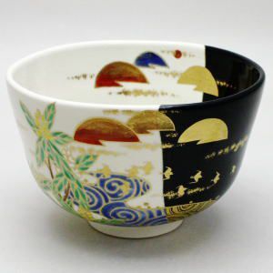 茶道具 抹茶茶碗 仁清写し 掛分 千鳥 南口閑粋作 茶道