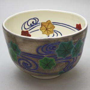 茶道具 抹茶茶碗 銀地 立田川 青楓 田中方円作 茶道