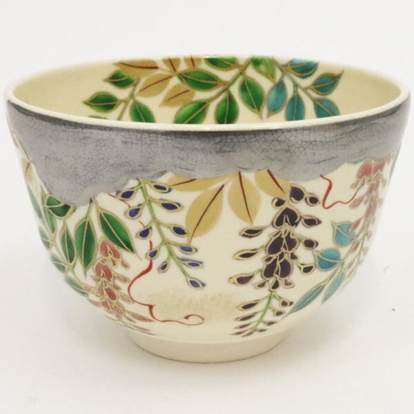 茶道具 抹茶茶碗 色絵茶碗 銀雲藤 加藤永山作 藤の花 茶道