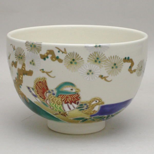 茶道具 抹茶茶碗 唐松に鴛鴦 加藤幸治作 茶道