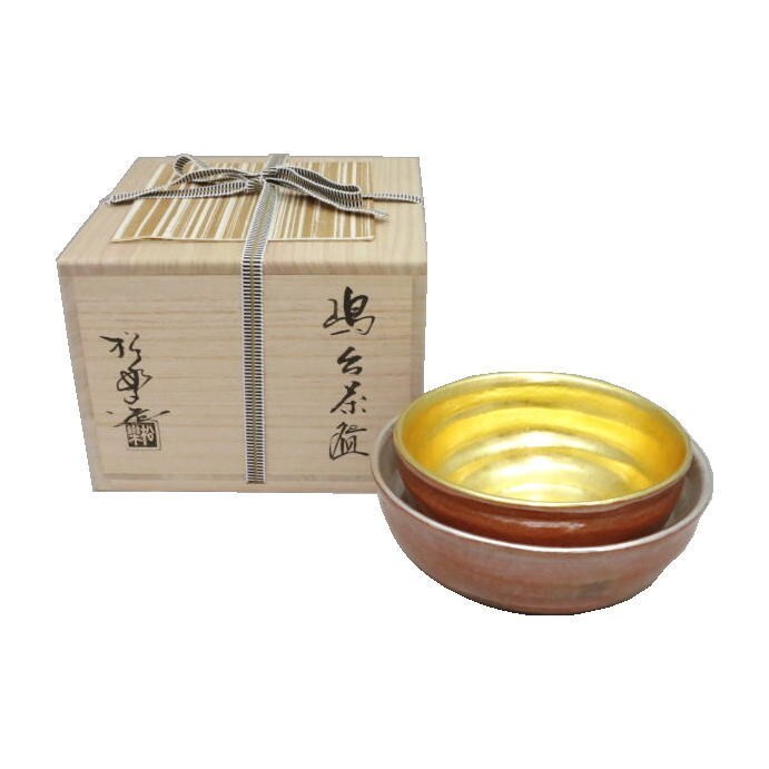 茶道具 抹茶茶碗 赤楽茶碗 嶋台茶碗 島台茶碗 佐々木松楽作 金銀一双茶碗 極上桐箱 茶道