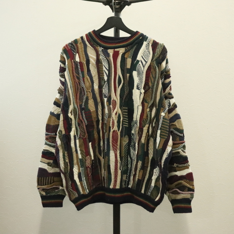 V917 90sビンテージ COTTONTRADERS コットンニットセーター■1990年代製 表記Lサイズ マルチカラー 3Dニット アメカジ ストリート 80s 00s