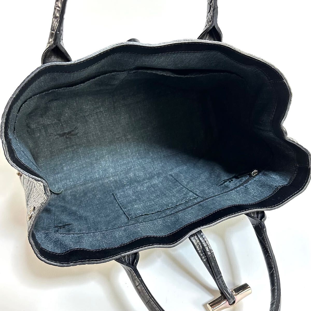 美品】LONGCHAMP ロンシャン ロゾ クロコ 型押し トートバッグ 美品】LONGCHAMP ロンシャン ロゾ クロコ 型押し トートバッグ