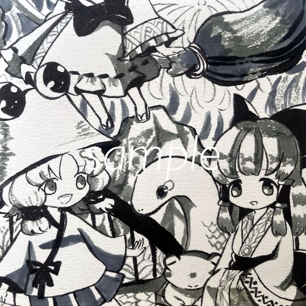 手描きイラスト 東方Project 魔理沙 霊夢 諏訪子 フランドール 花火大会 B5