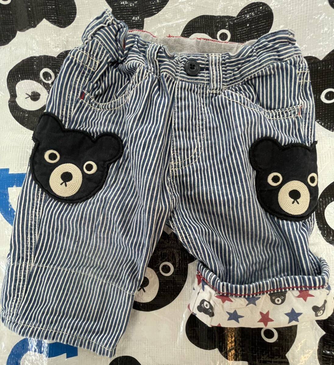 ミキハウス ダブルB mikihouse　ダブルワッペン付き6分丈パンツ　ハーフパンツ グレー ズボン 100cm 折り返し可能90cm〜