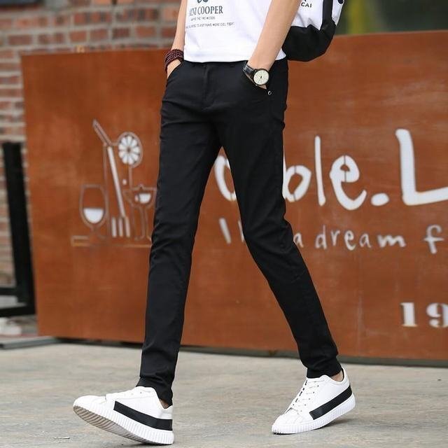  spring summer men's ventilation plain flexible tapered pants ankle pants ... trousers Easy pants long height black size 36