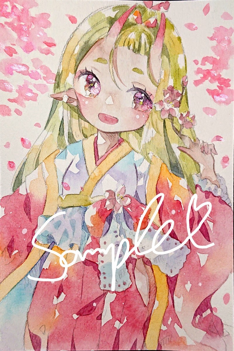 手描きイラスト オリジナル 5枚セット ハガキサイズ 透明水彩 手描きイラスト オリジナル 5枚セット ハガキサイズ 透明水彩
