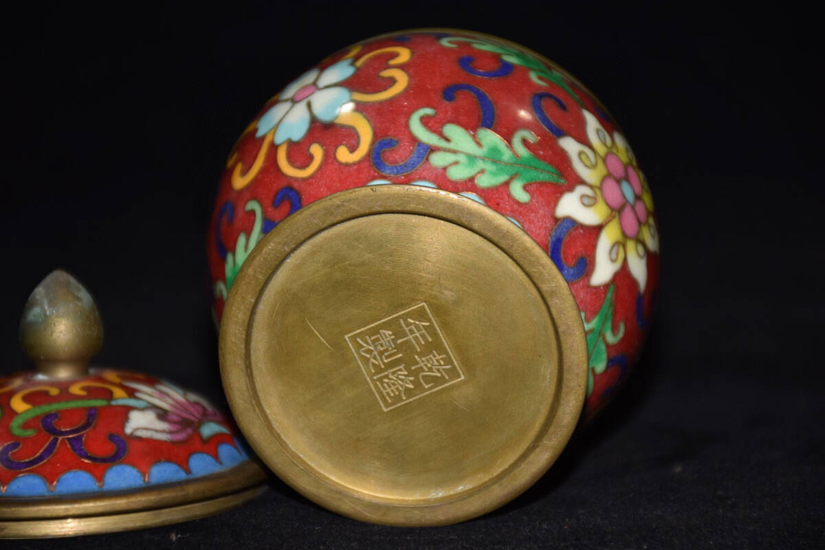 8670円 【仁】『銅製・景泰藍・琺瑯彩・荷花紋・熏香炉罐・置物 8670円 【仁】『銅製・景泰藍・琺瑯彩・荷花紋・熏香炉罐・置物