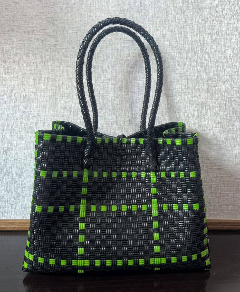  pra basket me LUKA do tote bag basket bag hand made light weight L size pasa-ru black yellow green 