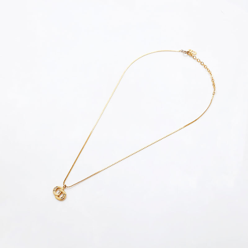  Christian Dior Christian Dior колье Vintage CD Logo стразы Gold 