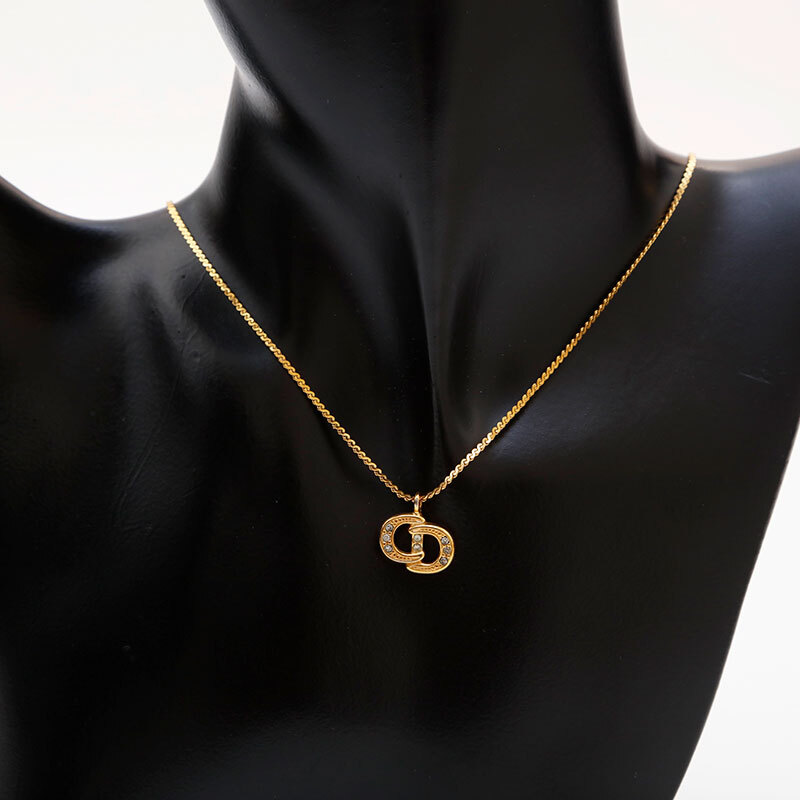  Christian Dior Christian Dior колье Vintage CD Logo стразы Gold 