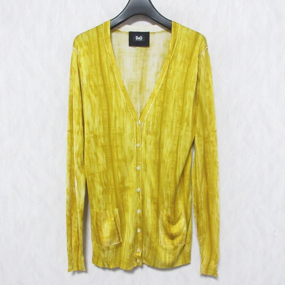 良品 D&G ディー&ジー ドルチェ&ガッバーナ シルク100％ 長袖 Vネック ニットカーディガン 40 イエロー ◆