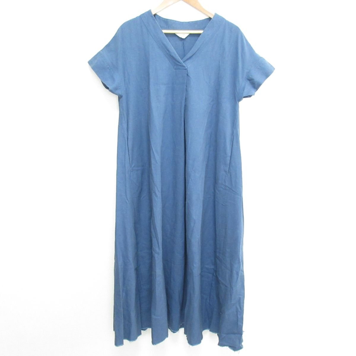 美品 23SS SLOBE IENA スローブイエナ ラミーVネックワンピース 半袖 フレア ロングドレス サイズ36 ブルー ◆