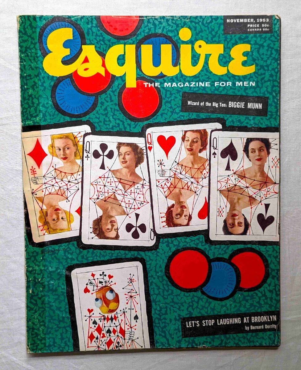 1953年 Esquire 緑・トランプ 表紙 バーレスク・ダンサー Yvonne Menard フォリー・ベルジェール/レックス・ハリソン/Leslie Saalburg 紳士