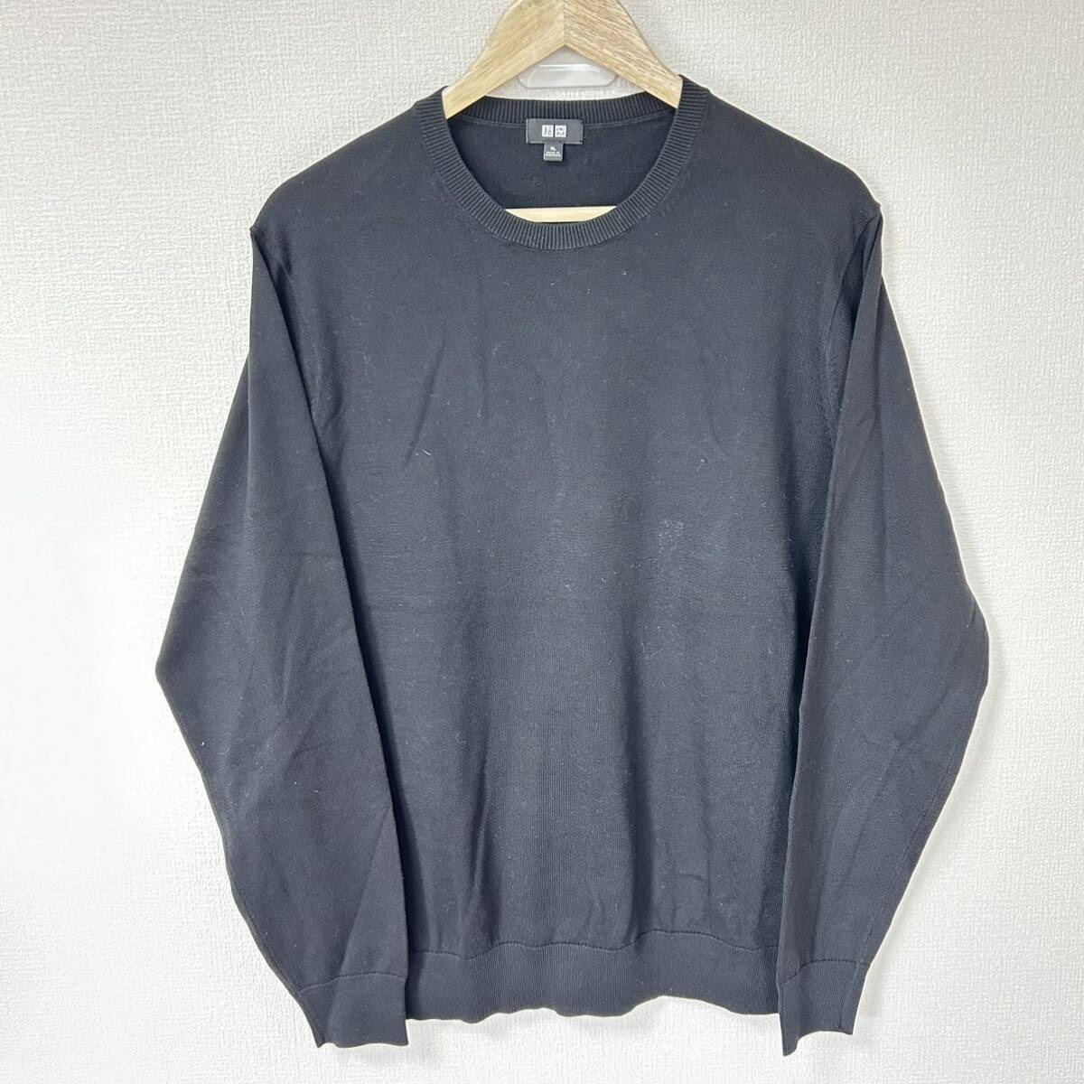 大きいサイズ◎美品◎【UNIQLO】ユニクロ スーピマコットンクルーネックセーター ニット トップス 綿100% ブラック 黒 メンズXL/Y17326YY