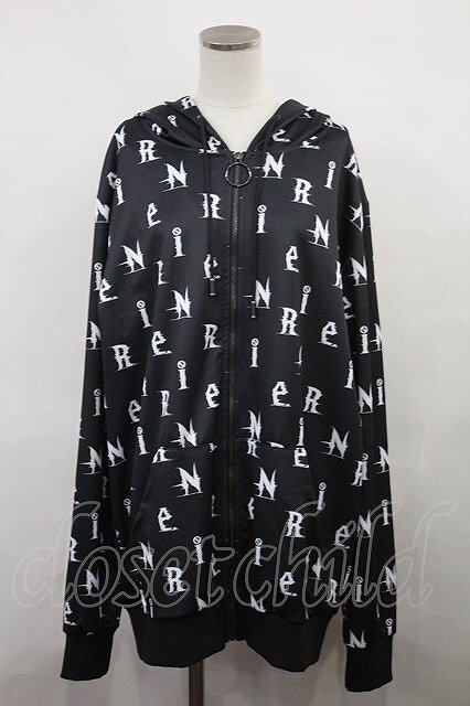 NieR Clothing / 総柄ZIPパーカー 黒 H-24-06-20-025-PU-TO-KB-ZT074