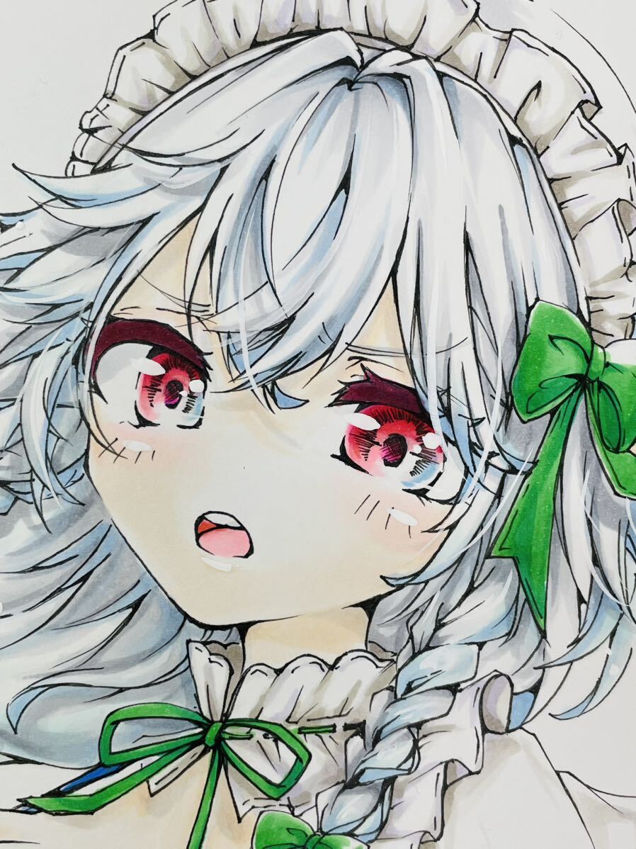 手描きイラスト A4 同人 東方 十六夜咲夜 メイド ビキニ 女の子