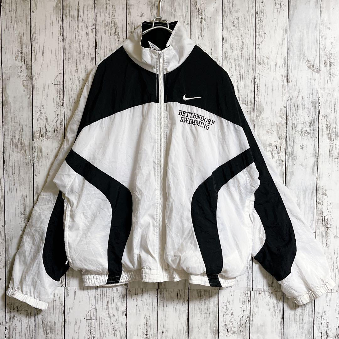 90's NIKE ナイキ 白タグ 銀タグ ナイロンジャケット L相当 白黒 90's NIKE ナイキ 白タグ 銀タグ ナイロンジャケット L相当 白黒