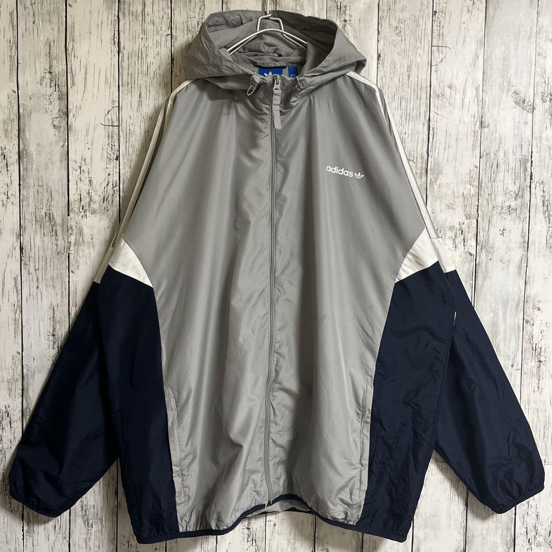 adidas アディダス ナイロンジャケット 2XL グレー トレフォイル adidas アディダス ナイロンジャケット 2XL グレー トレフォイル