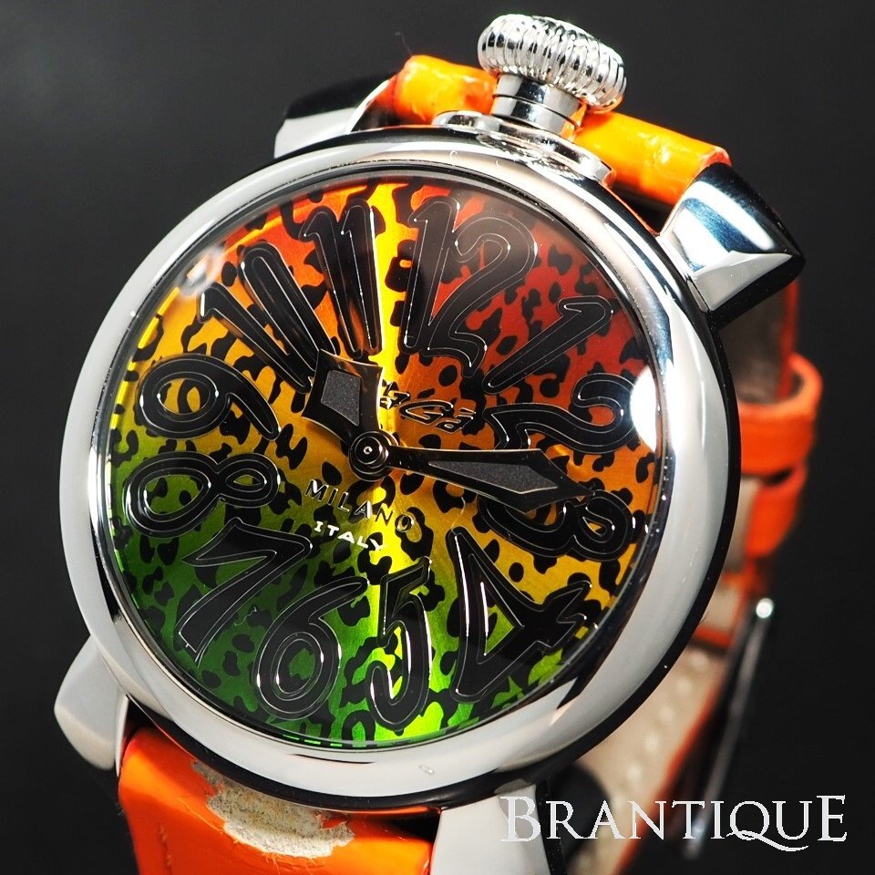 1～円◆レオパード 希少限定500本◆ GaGaMILANO ガガミラノ マニュアーレ40 SS/革 5020 QZ 箱 メンズ 腕時計 「24978」